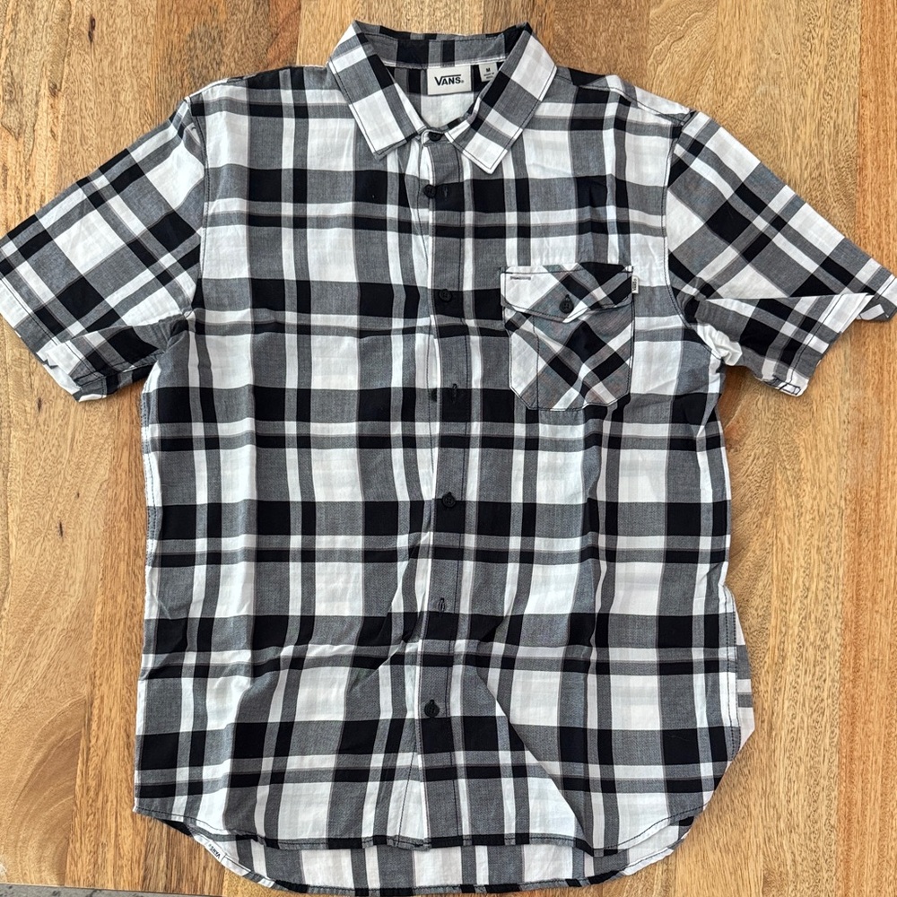 Vans Men's Black and White Plaid Shirt